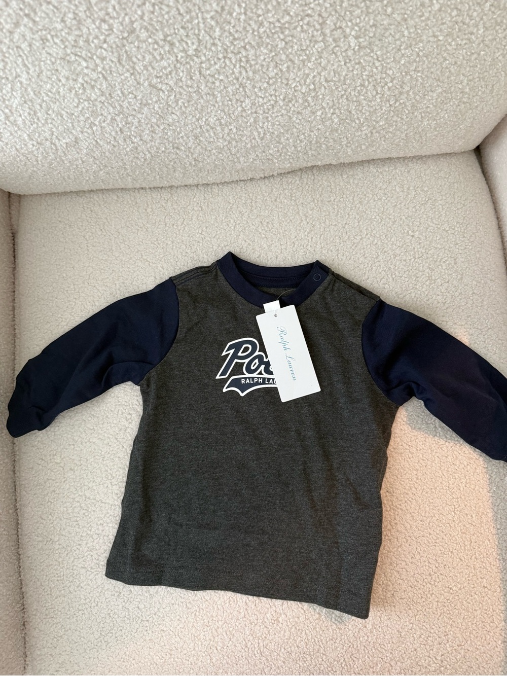 Ralph Lauren Charcoal Body with Navy Raglan Long-Sleeve Tee - Kids